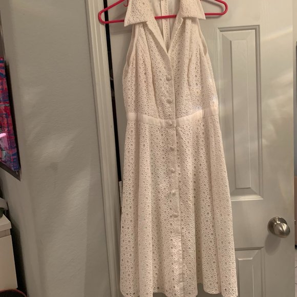 Carmen Marc Valvo White Eyelet Shirtdress - Picture 3 of 5